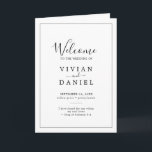 Minimalistische Faltenhochzeit Programm<br><div class="desc">Dieses minimalistisch gefaltete Hochzeitsprogramm ist perfekt für eine einfache Hochzeit. Das moderne romantische Design besticht durch klassische schwarz-weiße Typografie gepaart mit einer rustikalen und eleganten Kalligraphie mit Vintagem handgeschriebenem Stil. Anpassbar in jeder Farbe. Behalt das Design einfach und elegant, wie es ist, oder personalisiere es durch Hinzufügen von eigenen Grafiken...</div>