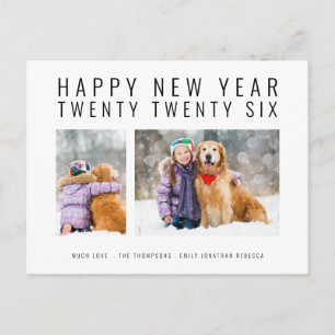 Minimalistische Familie 2 Fotos 2026 Frohes Neues Feiertagspostkarte