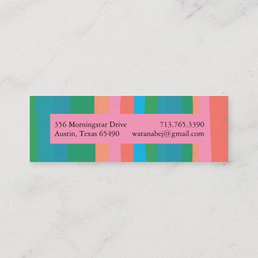 Minimalistische, farbenfrohe, rosa Streifen handge Mini Visitenkarte (Rückseite)