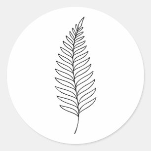 Minimalistische Farnblatt-Botanik-Linienkunst Runder Aufkleber