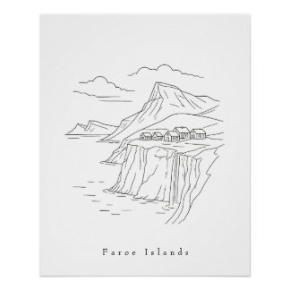Minimalistische Färöer-Inseln Linienkunst Druck |