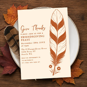Minimalistische Federn Thanksgiving-Dinner-Creme Einladung