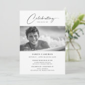 Minimalistische Feier zum Foto der Beerdigung Einladung (Stehend Vorderseite)