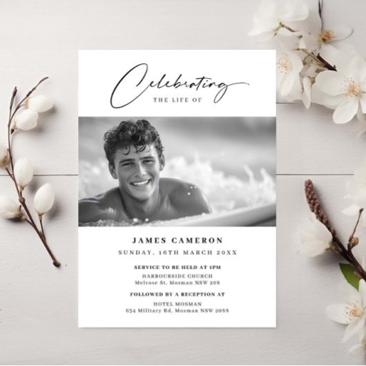 Minimalistische Feier zum Foto der Beerdigung Einladung