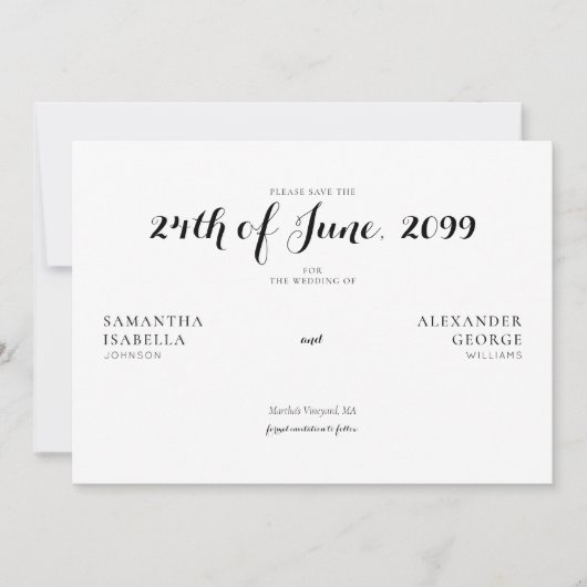 Minimalistische feierliche Schwarz-Weiß-Hochzeit Save The Date (Vorderseite)