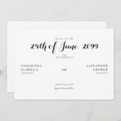 Minimalistische feierliche Schwarz-Weiß-Hochzeit Save The Date (Vorne/Hinten)