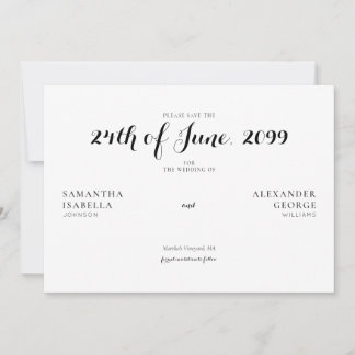 Minimalistische feierliche Schwarz-Weiß-Hochzeit Save The Date