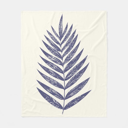 Minimalistische Fern Palm Blätter Navy Blue Nature Fleecedecke (Vorderseite)