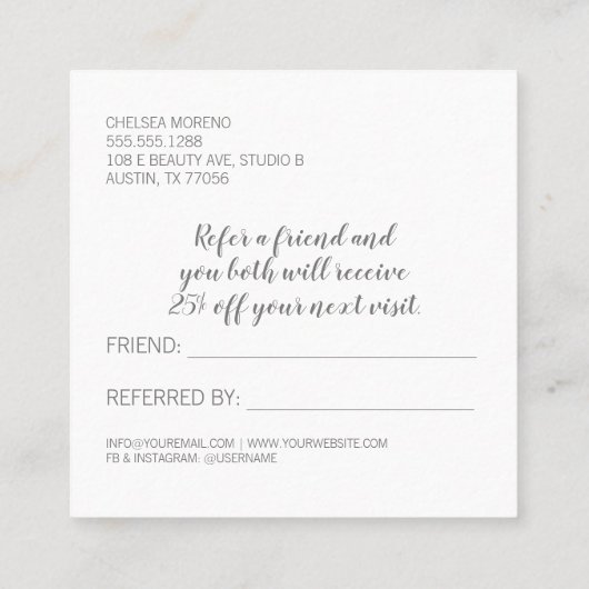 Minimalistische fette Beauty | Einen Freund kontak Empfehlungskarte (Rückseite)