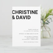 Minimalistische, fette Buchstaben, einfache weiße  Einladung (Stehend Vorderseite)