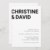 Minimalistische, fette Buchstaben, einfache weiße  Einladung (Vorne/Hinten)