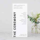 Minimalistische, fette Buchstaben, Weiße Hochzeits Programm (Stehend Vorderseite)