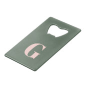 Minimalistische fette Monogramm in Rosa und Grün Geldbeutel Flaschenöffner (Vorderseite Schrägansicht)