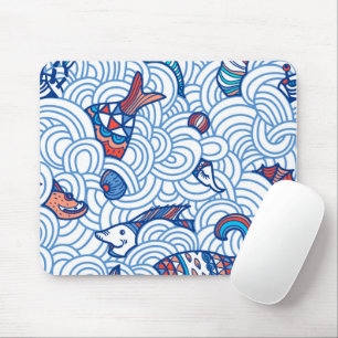 Minimalistische Fische und Wellen Mousepad