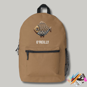 Minimalistische Fish Print Modern Monogram Bedruckter Rucksack