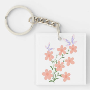 Minimalistische, flache Vektor-Pfirsichblüten-Spra Schlüsselanhänger