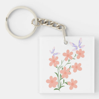 Minimalistische, flache Vektor-Pfirsichblüten-Spra Schlüsselanhänger