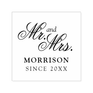Minimalistische flämische Schrift Mr. and Mrs. Permastempel