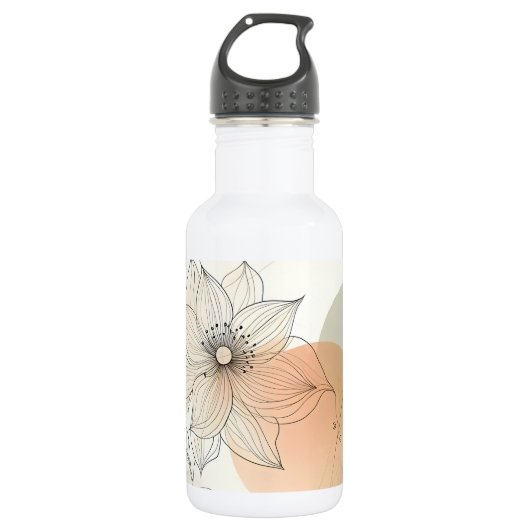 Minimalistische Floral Line Neutralfarben Wasserfl Edelstahlflasche (Vorderseite)