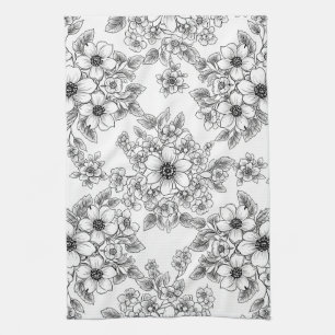 Minimalistische Floral-Linien nahtloses Muster (5) Geschirrtuch