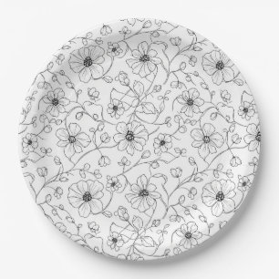 Minimalistische Floral nahtlose Linienmuster (1) Pappteller