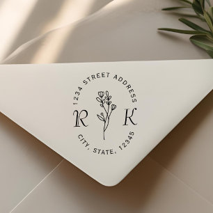 Minimalistische florale Anfangsbuchstaben Hochzeit Permastempel