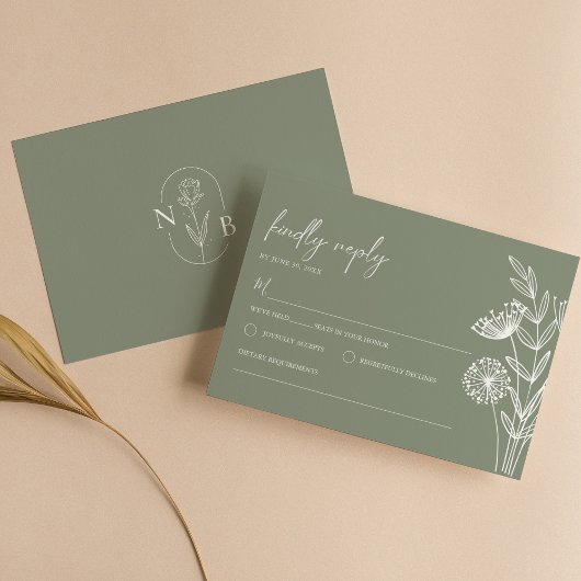 Minimalistische florale Boho Sage Green Moderne Ho RSVP Karte