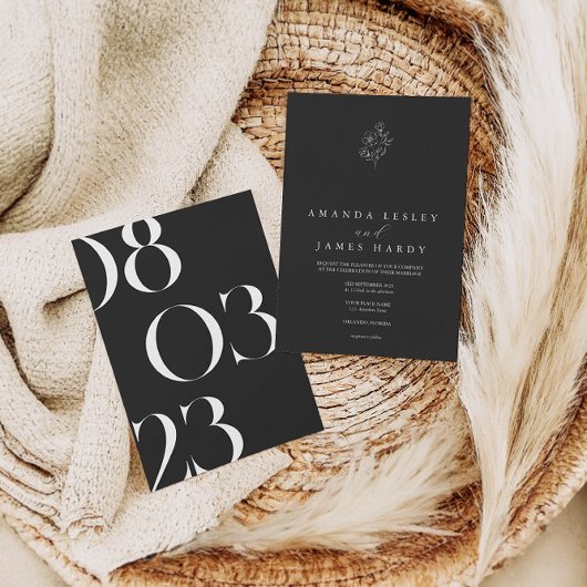 Minimalistische florale Elegante Schwarz & Weiß Ho Einladung