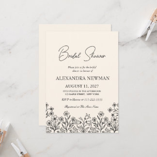 Minimalistische florale Elfenbein-Hochzeitseinladu Einladung