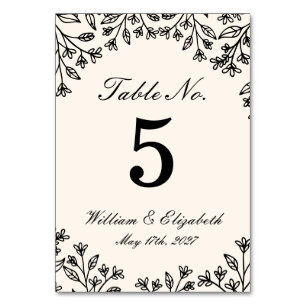 Minimalistische Florale Elfenbein-Hochzeitstisch-N Tischnummer