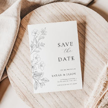 Minimalistische Florale Flache Save The Date Karte