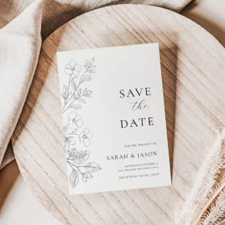 Minimalistische Florale Flache Save The Date Karte