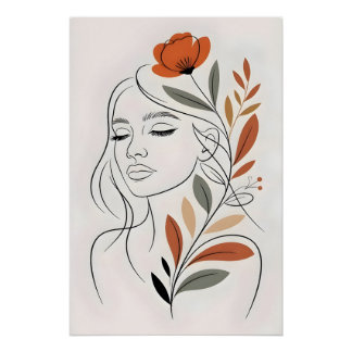 Minimalistische florale Linienkunst Frau Wandmaler Poster