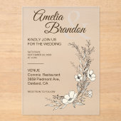 Minimalistische florale Linienkunst-Hochzeit Acryleinladungen (Vorderseite)