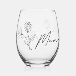 Minimalistische florale Mama Geschenk mit Herz Weinglas Ohne Stiel