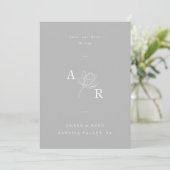 Minimalistische florale Monogramm elegant grau Save The Date (Stehend Vorderseite)