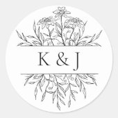 Minimalistische florale Monogramm Runder Aufkleber (Vorderseite)