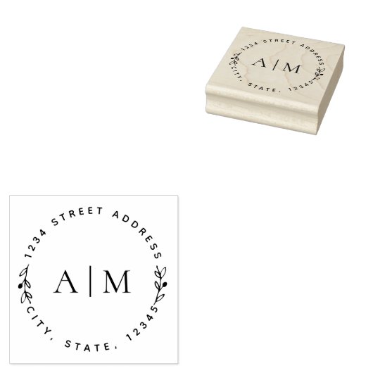 Minimalistische Foliage Couple Initial Round-Addre Gummistempel (Stempel)