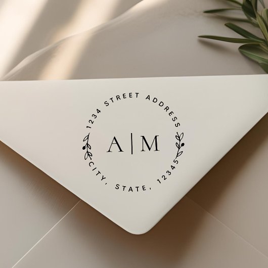 Minimalistische Foliage Couple Initial Round-Addre Permastempel
