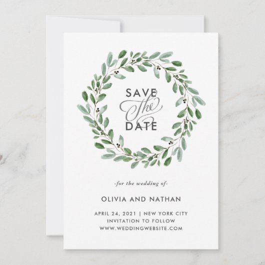 Minimalistische Foliage | Foto Back Wedding Save The Date (Vorderseite)