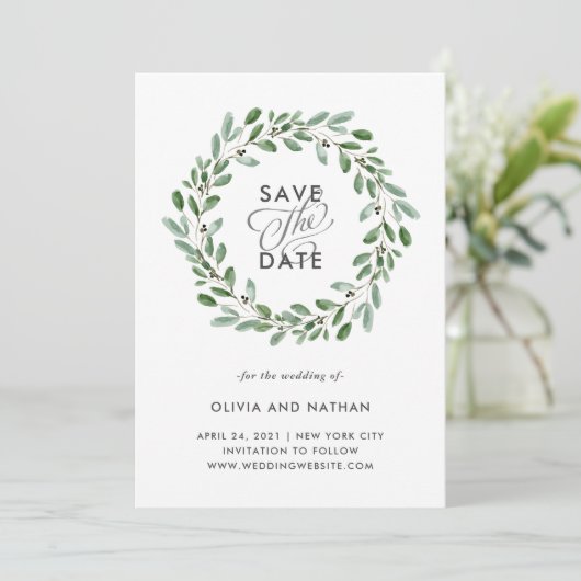 Minimalistische Foliage | Foto Back Wedding Save The Date (Stehend Vorderseite)