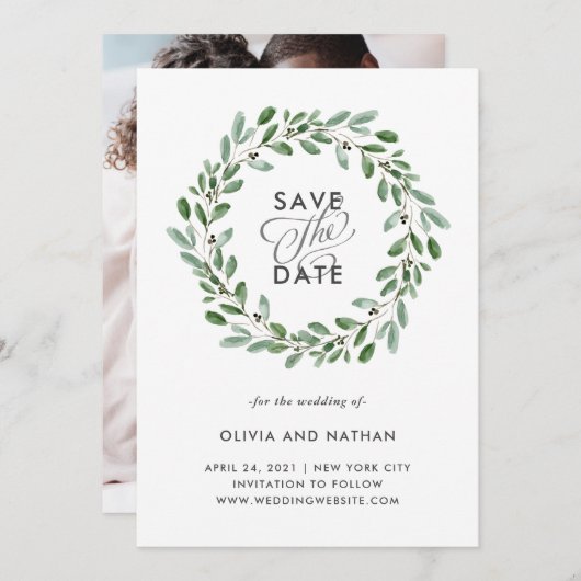 Minimalistische Foliage | Foto Back Wedding Save The Date (Vorne/Hinten)