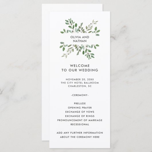 Minimalistische Foliage | Hochzeit Programm (Vorne/Hinten)