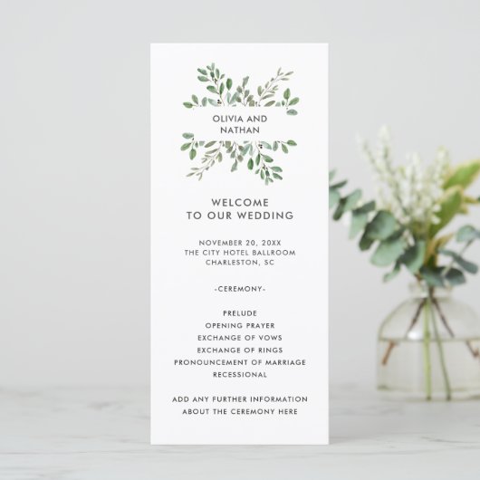 Minimalistische Foliage | Hochzeit Programm (Stehend Vorderseite)