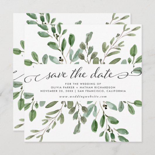Minimalistische Foliage | Hochzeit Save The Date (Vorne/Hinten)