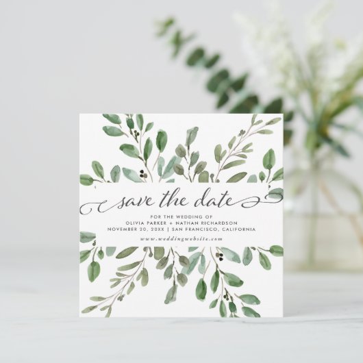 Minimalistische Foliage | Hochzeit Save The Date (Stehend Vorderseite)