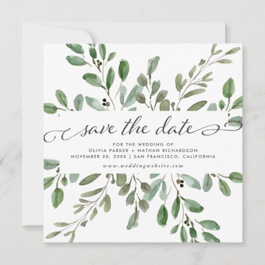 Minimalistische Foliage | Hochzeit Save The Date (Vorderseite)