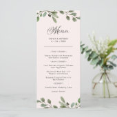 Minimalistische Foliage | Rosa Hochzeit Menükarte (Stehend Vorderseite)