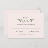 Minimalistische Foliage | Rosa Hochzeit RSVP Karte (Vorne/Hinten)