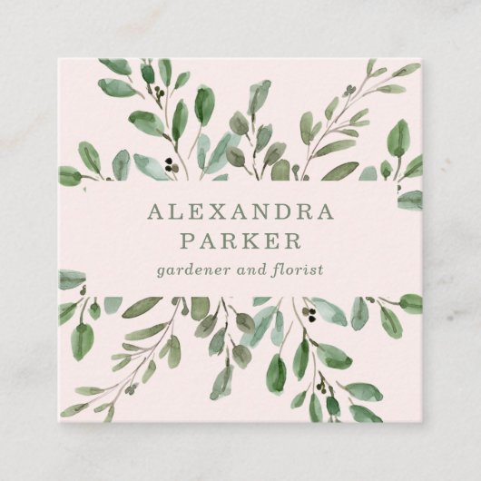 Minimalistische Foliage | Rosa Quadratische Visitenkarte (Vorderseite)